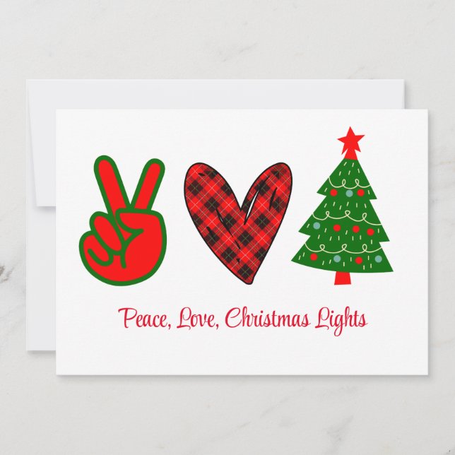 Peace Love Christmas Lights Red Green Holiday Card (Front)