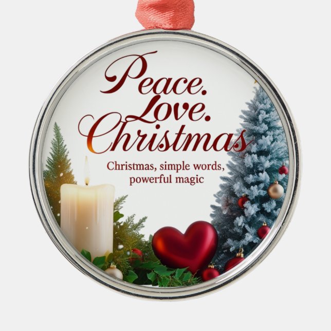 Peace Love Christmas Premium Round Ornament  (Front)