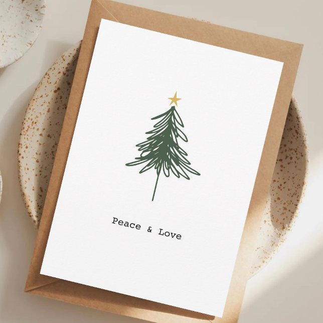 Peace & Love Christmas Tree Star Simple Minimalist Holiday Card (Creator Uploaded)