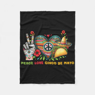 Peace Love Cinco De Mayo Lets Fiesta Mexican Fiest Fleece Blanket