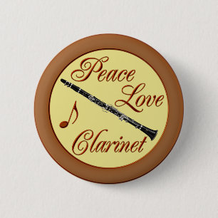 PEACE LOVE CLARINET 6 CM ROUND BADGE