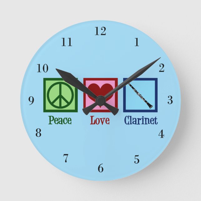 Peace Love Clarinets Round Clock (Front)