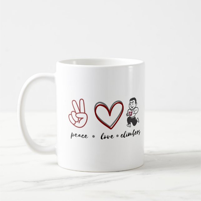 Peace. Love. Climbers Tshirt Coffee Mug (Left)