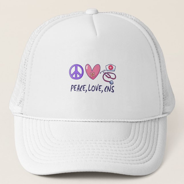 Peace Love CNS Nurse Trucker Hat (Front)