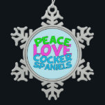Peace Love Cocker Spaniels Snowflake Pewter Christmas Ornament<br><div class="desc">Cute cocker spaniel dog gift in pink,  green,  and blue.</div>