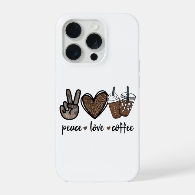 Peace Love Coffee Leopard Print PNG | Cute Coffee  iPhone Case (Back)