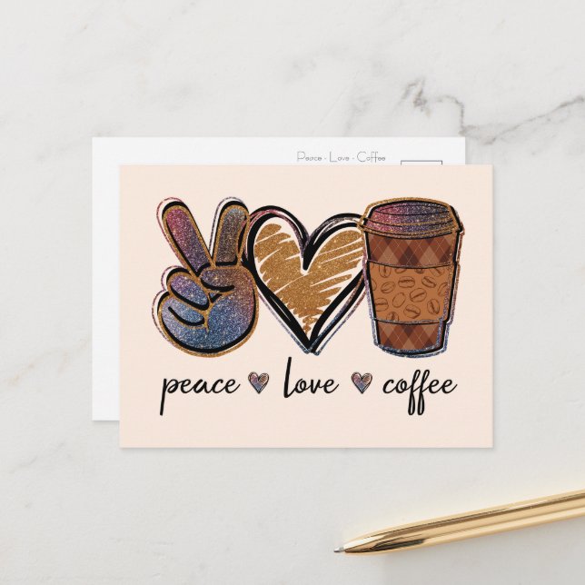 Peace, Love, Coffee Postcard (Front/Back In Situ)