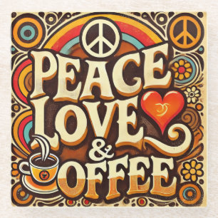 Peace, Love, & Coffee Retro Coaster