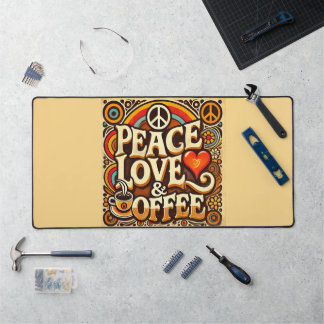 Peace, Love, & Coffee Retro Desk Mat