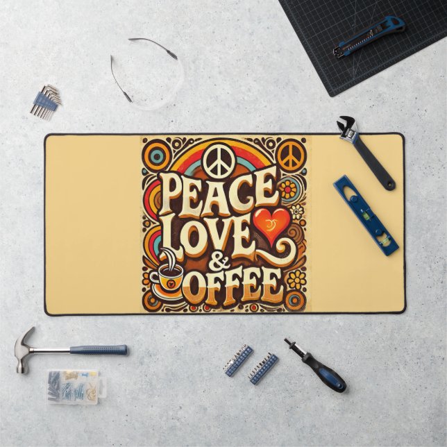 Peace, Love, & Coffee Retro Desk Mat (Workstation)