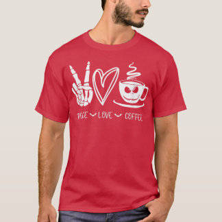 Peace Love Coffee Skeleton Hand, Jack O Lantern F T-Shirt