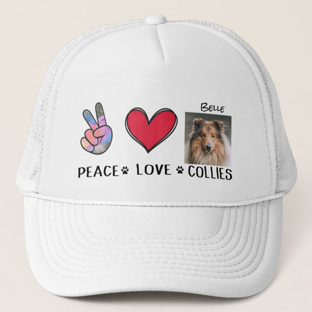 Peace Love Collies Dog Lovers Trucker Hat (Front)