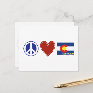 Peace Love Colorado Map Shaped State Flag Postcard
