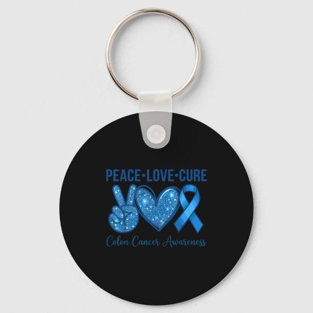 Peace love colourectal cancer awareness support  key ring (Front)