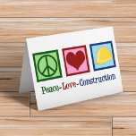 Peace Love Construction Worker Holiday Card<br><div class="desc">Peace Love Construction Work. A cool construction worker company gift for your workers featuring a peace sign,  heart,  and a yellow hard hat. A nice present to get for a foreman to give to his crew. Cute building labourer presents.</div>