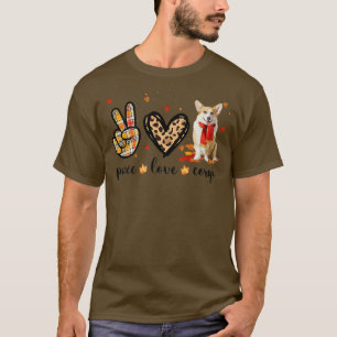 Peace Love Corgi Dog Scarf Leopard Fall Autumn Tha T-Shirt