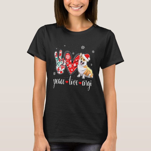 Peace Love Corgi  Dog T-Shirt (Front)