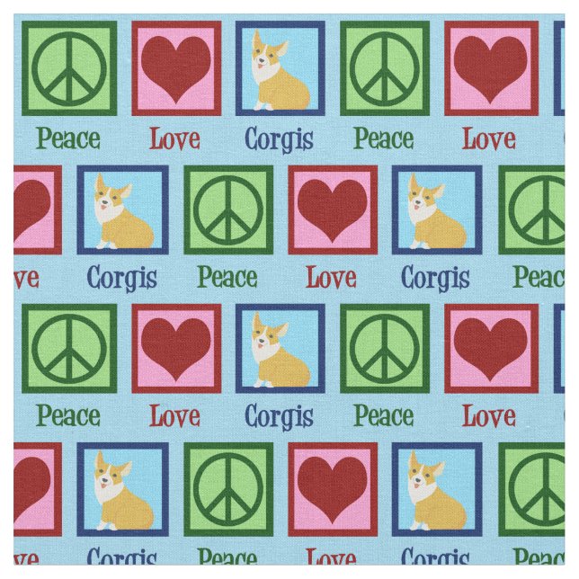 Peace Love Corgis Fabric (Close Up)