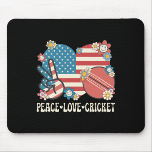 Peace Love Cricket Lover American Flag Patriotic C Mouse Pad