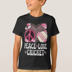 Peace Love Cricket Lover Leopard Print Women Girls T-Shirt