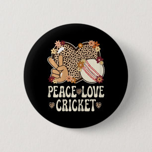 Peace Love Cricket Lover Outfit Cheetah Print Wome 6 Cm Round Badge