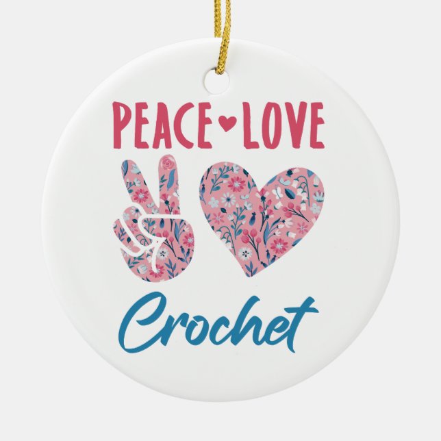 Peace Love Crochet Ceramic Tree Decoration (Front)