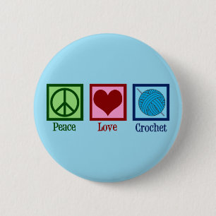 Peace Love Crochet Cute Blue Crocheting 6 Cm Round Badge