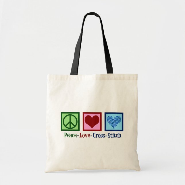 Peace Love Cross Stitch Tote Bag (Front)