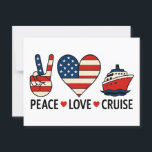 Peace Love Cruise USA Vacation Vibes Postcard<br><div class="desc">Peace sign,  heart and cruise ship. A playful cruise theme for ocean lovers and fans of relaxed USA vacation vibes. Inspired by sunny getaways and freedom at sea.</div>