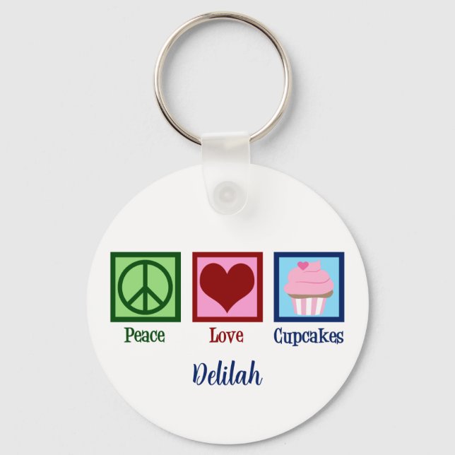 Peace Love Cupcakes Cute Custom Key Ring (Front)