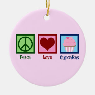 Peace Love Cupcakes Cute Pink Cupcake Baker Ceramic Tree Decoration