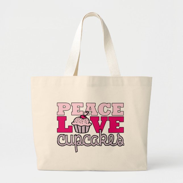 Peace, Love & Cupcakes! Large Tote Bag (Front)