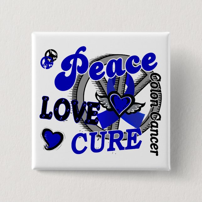 Peace Love Cure 2 Colon Cancer 15 Cm Square Badge (Front)