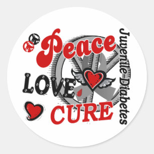 Peace Love Cure 2 Juvenile Diabetes Classic Round Sticker