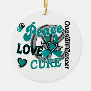 Peace Love Cure 2 Ovarian Cancer Ceramic Tree Decoration