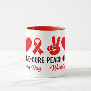Peace Love Cure AIDS Awareness Mug