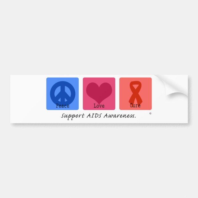 Peace Love Cure AIDS Bumper Sticker (Front)