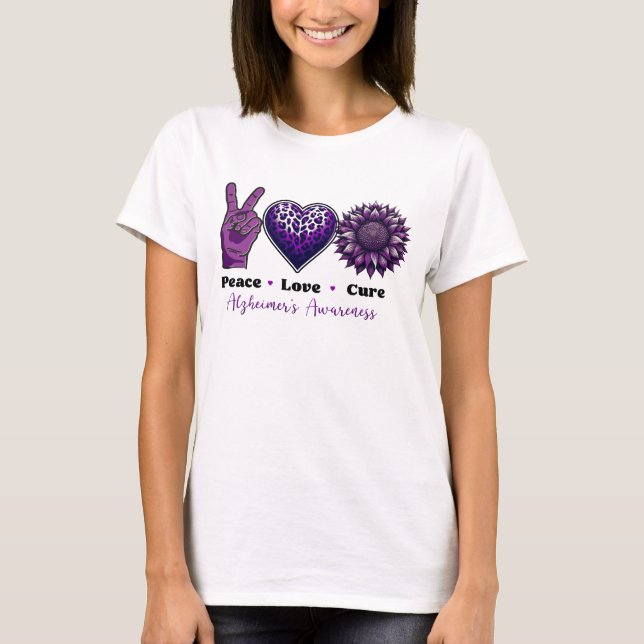PEACE LOVE CURE Alzheimer's Awareness T-Shirt (Front)
