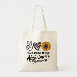 PEACE LOVE CURE Alzheimer's Awareness Tote Bag