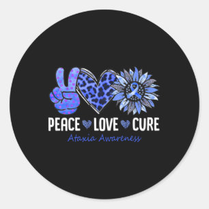 Peace Love Cure Ataxia Awareness Month Blue Sunflo Classic Round Sticker