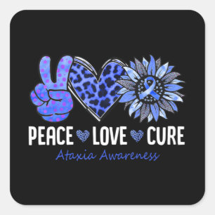 Peace Love Cure Ataxia Awareness Month Blue Sunflo Square Sticker
