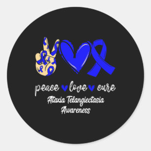 Peace Love Cure Ataxia Telangiectasia Blue Ribbon  Classic Round Sticker