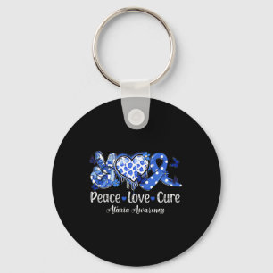 Peace Love Cure Blue Ribbon Ataxia Awareness Key Ring