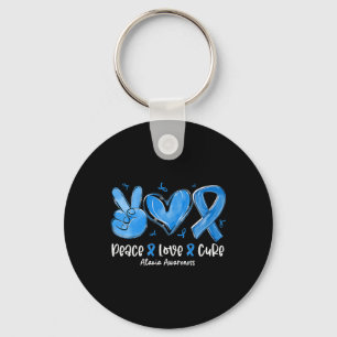 Peace Love Cure Blue Ribbon Ataxia Awareness Key Ring