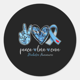Peace Love Cure Blue Ribbon Diabetes Awareness Mon Classic Round Sticker