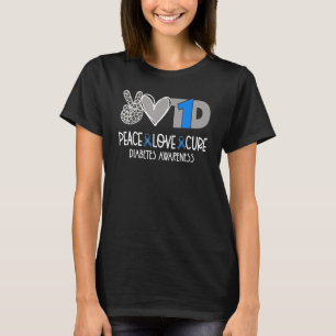 Peace Love Cure Blue Ribbon Diabetes Awareness Mon T-Shirt