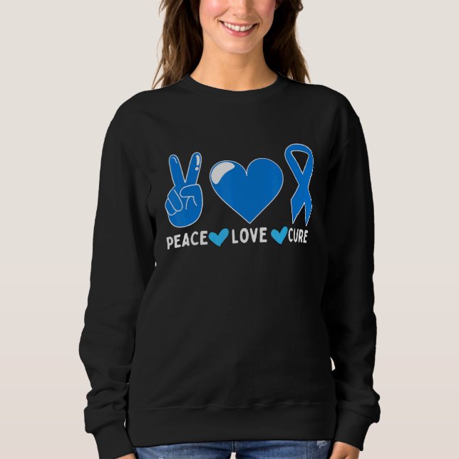 Peace Love Cure Blue Ribbon Diabetic Diabetes Awar Sweatshirt (Front)