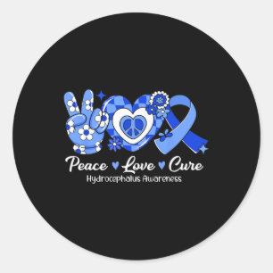 Peace Love Cure Blue Ribbon Hydrocephalus Awarenes Classic Round Sticker