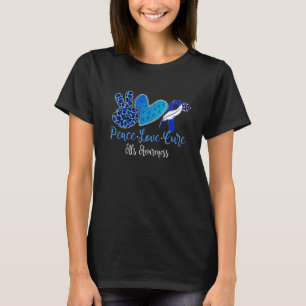 Peace Love Cure Blue White Ribbon Als Awareness Mo T-Shirt