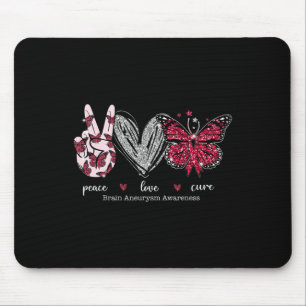 Peace Love Cure Brain Aneurysm Warrior Burgundy Ri Mouse Pad